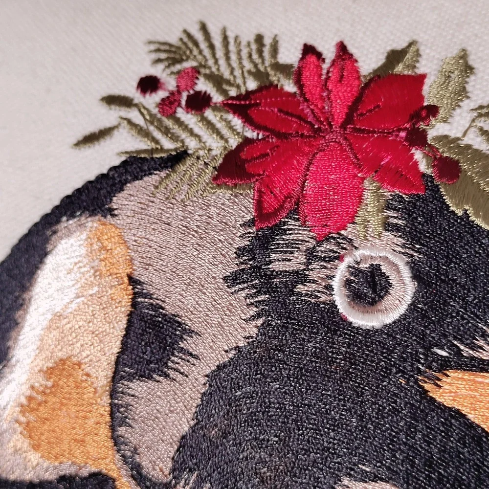 Pier 1 Holiday Penguin Embroidered Throw Pillow Red Scarf Poinsettia 10.5W x 11H